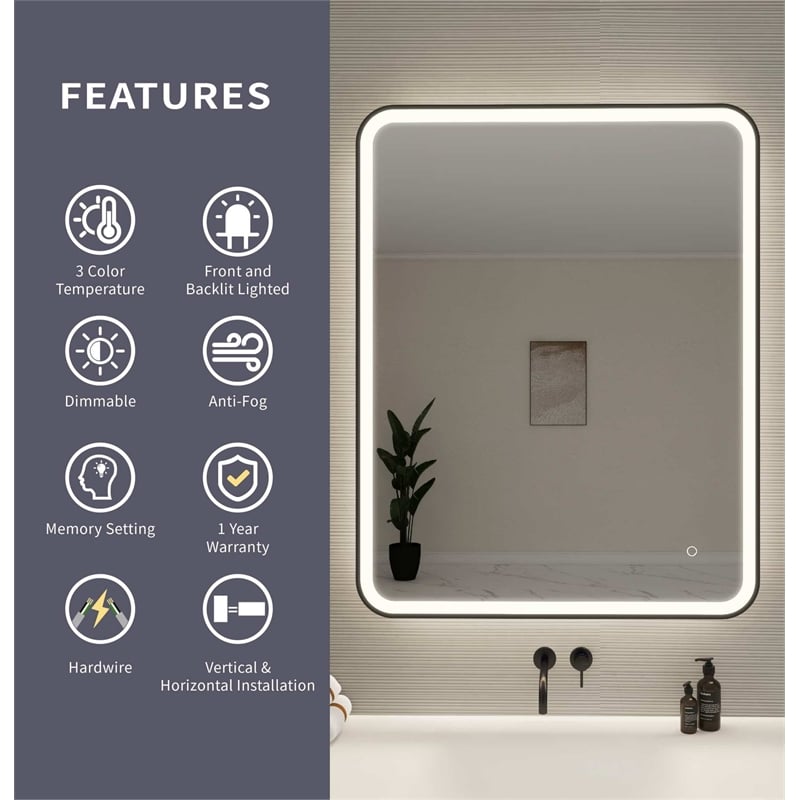 Elegant Kitchen and Bath 42 Round Led Front and Backlit Wall Mirror in Black