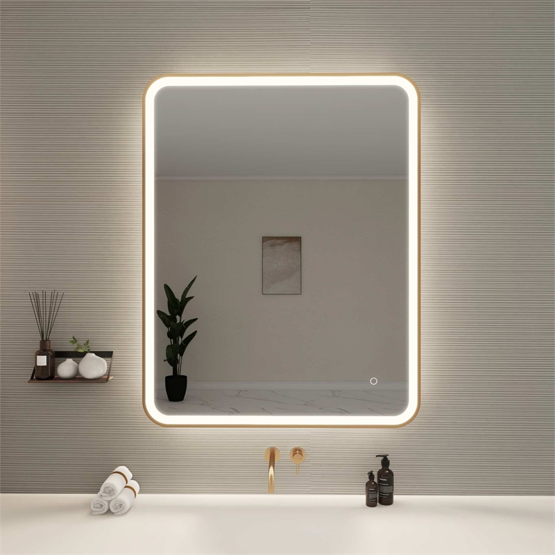 Elegant Kitchen and Bath 42 Round Led Front & Backlit Wall Mirror in Satin Gold