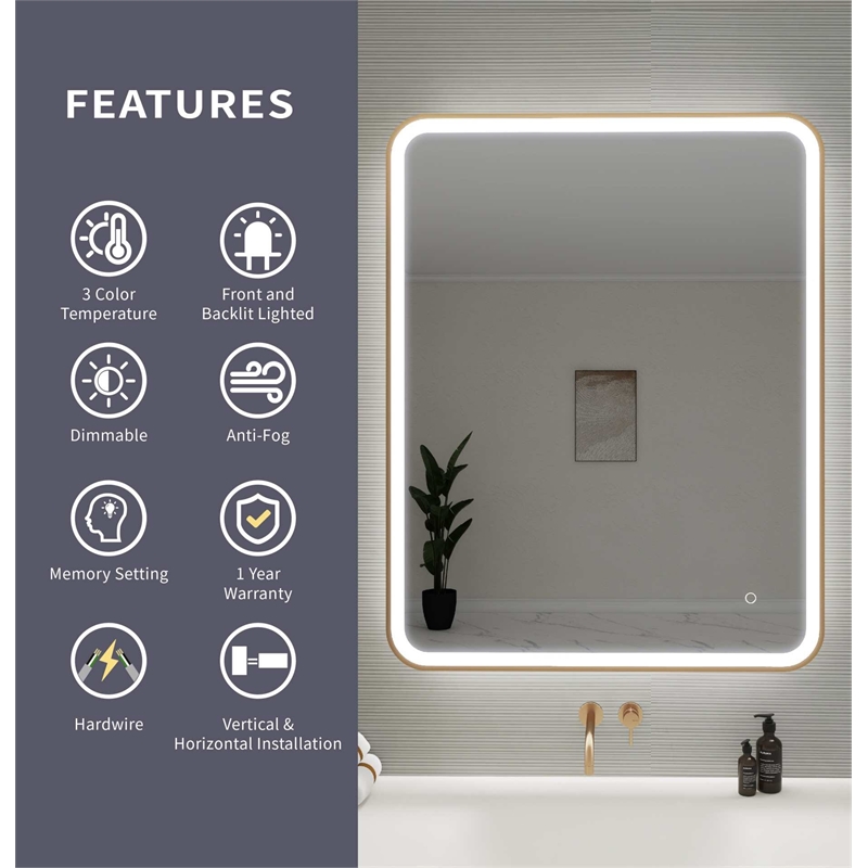 Elegant Kitchen and Bath 42 Round Led Front & Backlit Wall Mirror in Satin Gold