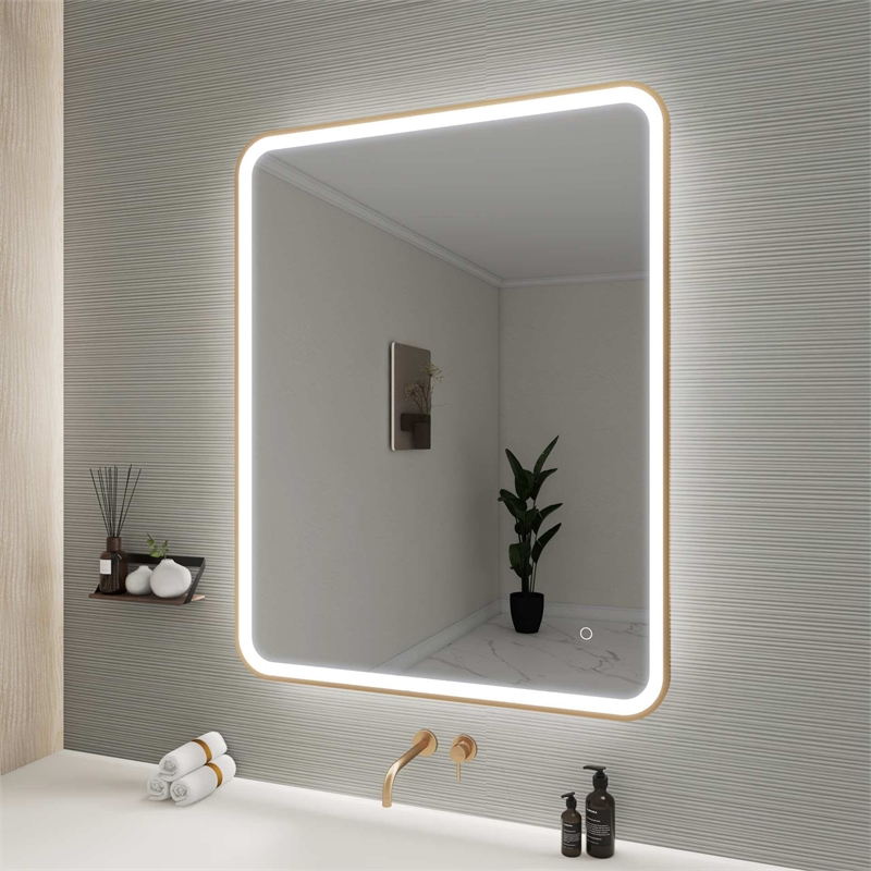 Elegant Kitchen and Bath 42 Round Led Front & Backlit Wall Mirror in Satin Gold