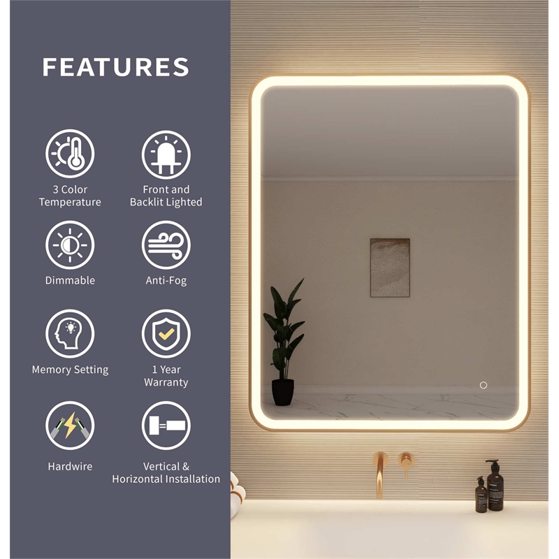 Elegant Kitchen and Bath 42 Round Led Front & Backlit Wall Mirror in Satin Gold