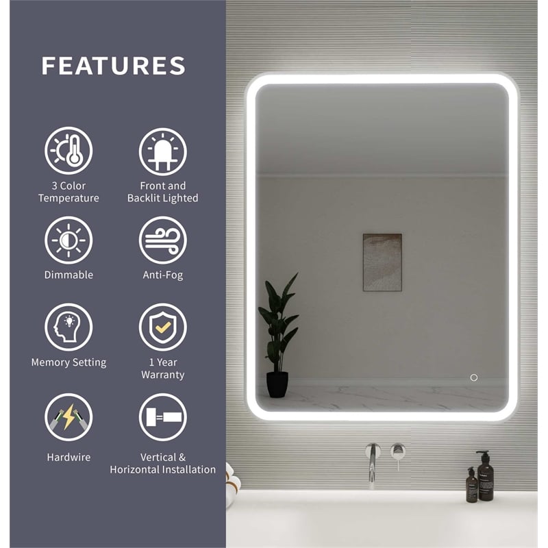 Elegant Kitchen and Bath 42 Round Led Front and Backlit Wall Mirror in Silver