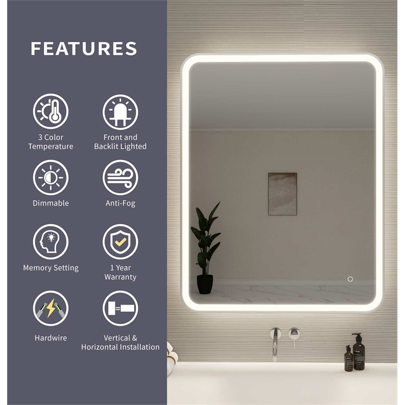 Elegant Kitchen and Bath 42 Round Led Front and Backlit Wall Mirror in Silver