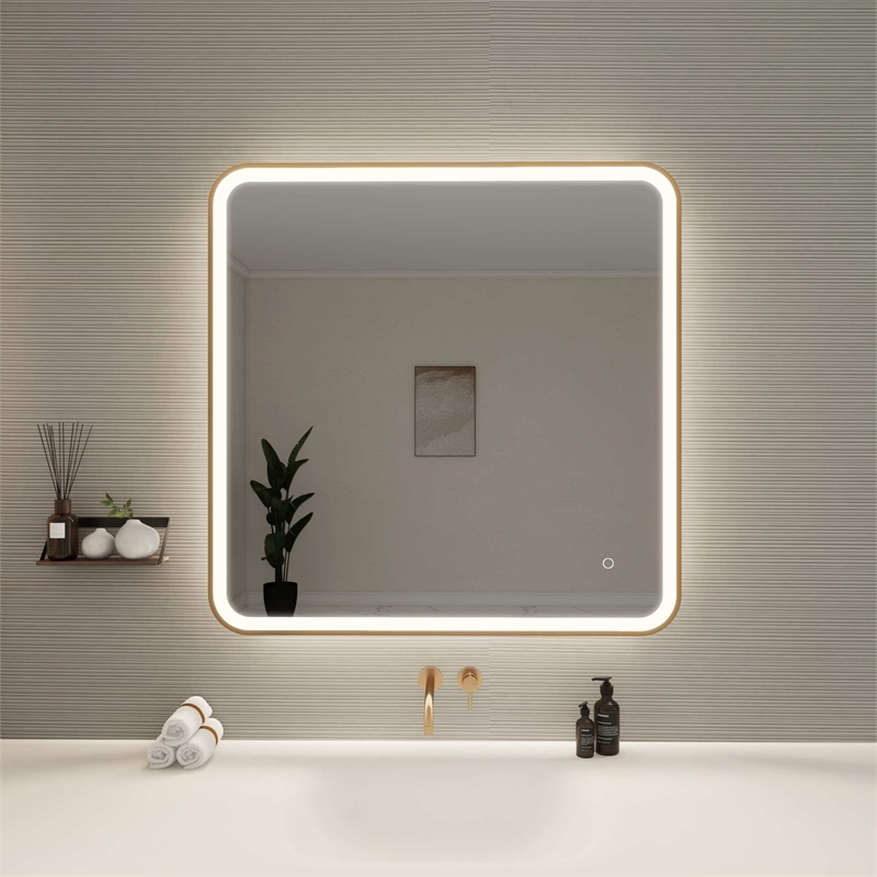 Elegant Kitchen and Bath 36 Round Led Front & Backlit Wall Mirror in Satin Gold