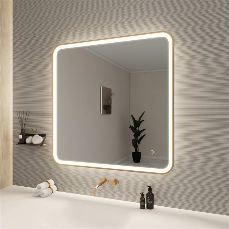 Elegant Kitchen and Bath 36 Round Led Front & Backlit Wall Mirror in Satin Gold