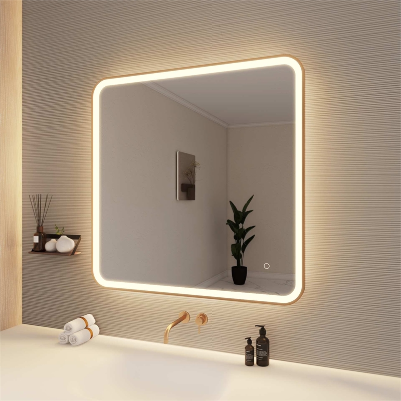 Elegant Kitchen and Bath 36 Round Led Front & Backlit Wall Mirror in Satin Gold