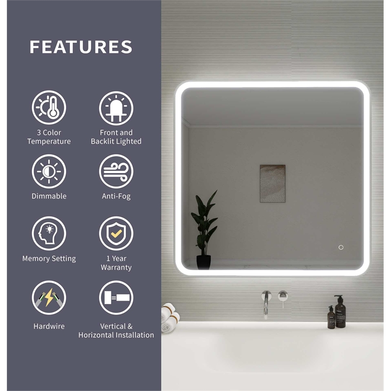 Elegant Kitchen and Bath 36 Round Led Front and Backlit Wall Mirror in Silver
