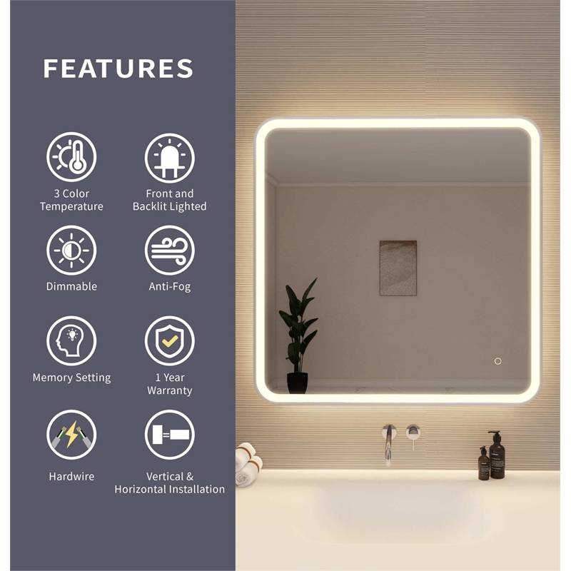 Elegant Kitchen and Bath 36 Round Led Front and Backlit Wall Mirror in Silver