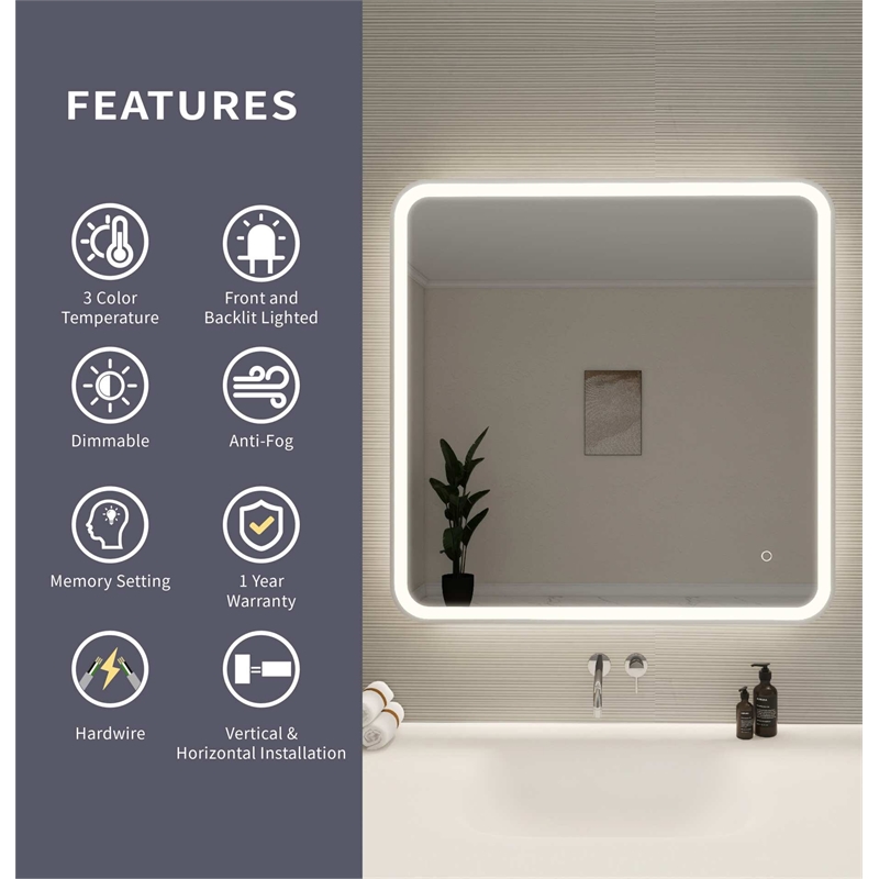 Elegant Kitchen and Bath 36 Round Led Front and Backlit Wall Mirror in Silver