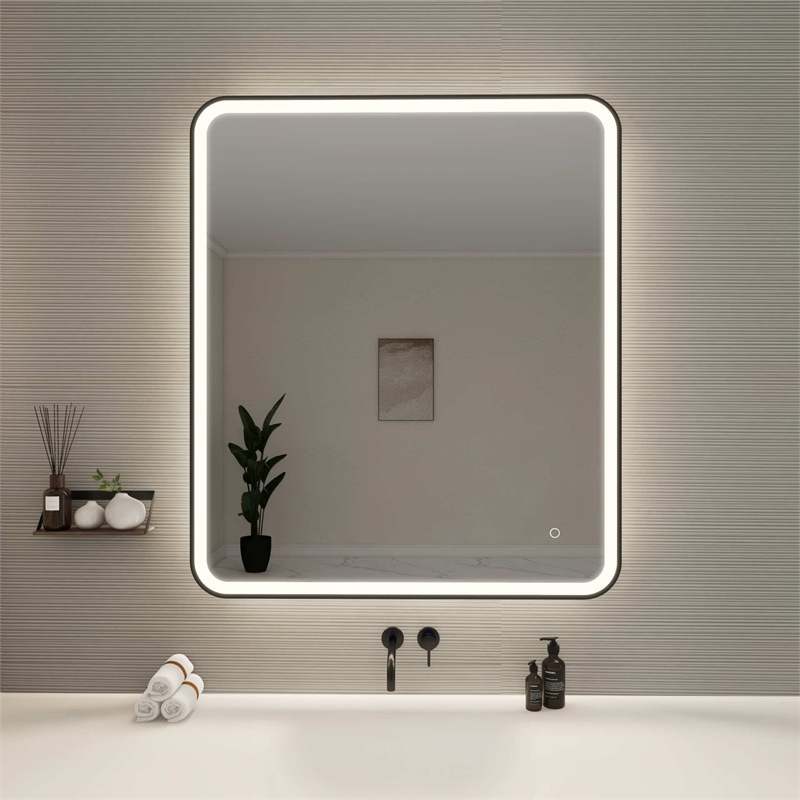 Elegant Kitchen and Bath 42 Round Led Front and Backlit Wall Mirror in Black
