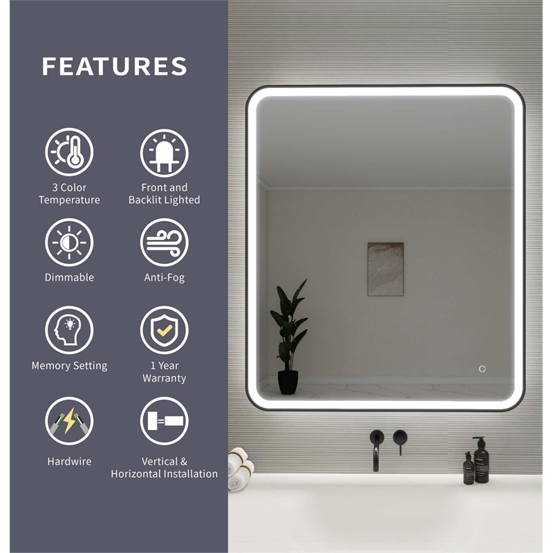 Elegant Kitchen and Bath 42 Round Led Front and Backlit Wall Mirror in Black