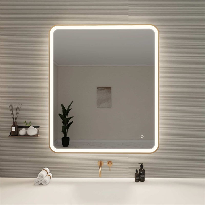 Elegant Kitchen and Bath 42 Round Led Front & Backlit Wall Mirror in Satin Gold