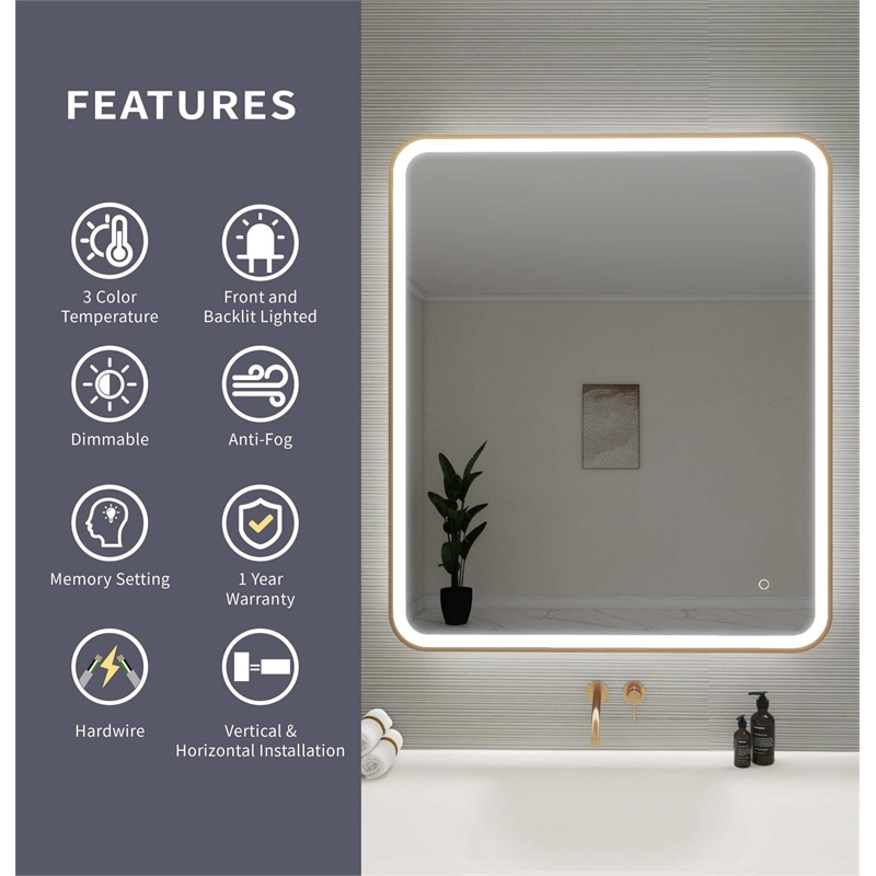 Elegant Kitchen and Bath 42 Round Led Front & Backlit Wall Mirror in Satin Gold