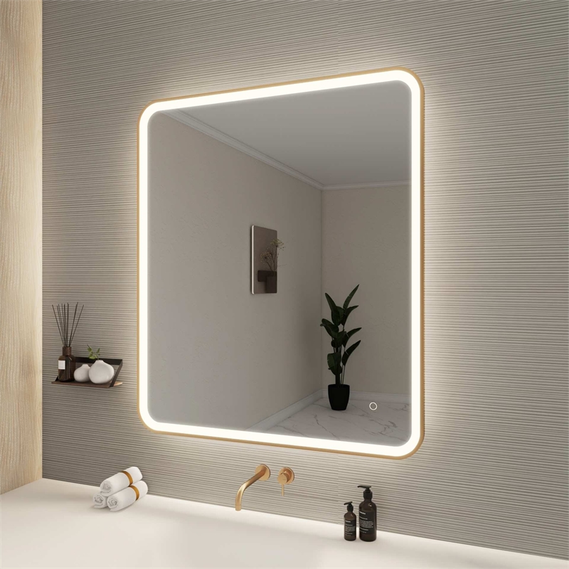 Elegant Kitchen and Bath 42 Round Led Front & Backlit Wall Mirror in Satin Gold