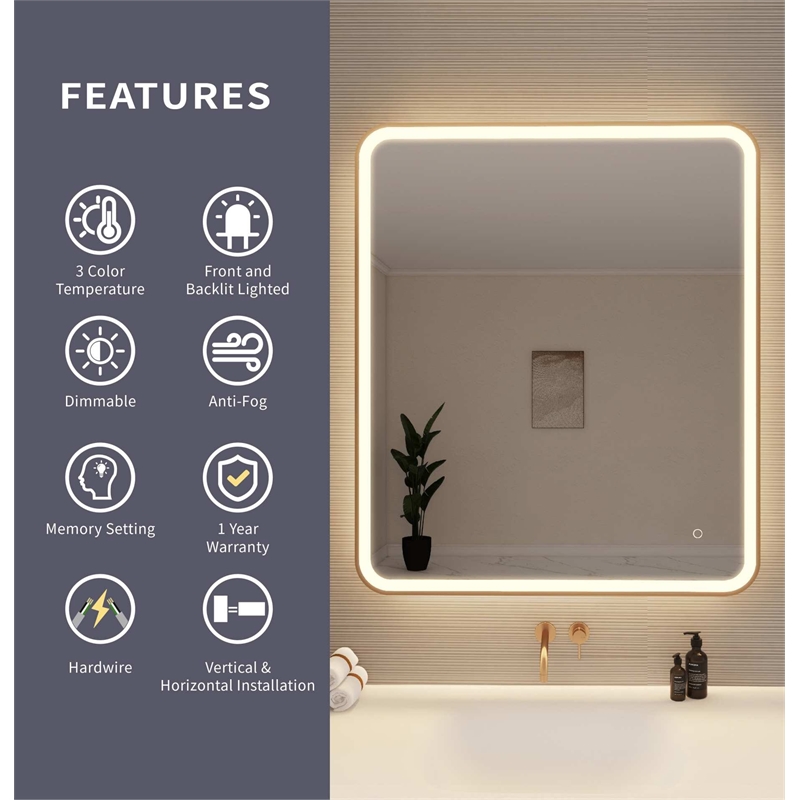 Elegant Kitchen and Bath 42 Round Led Front & Backlit Wall Mirror in Satin Gold