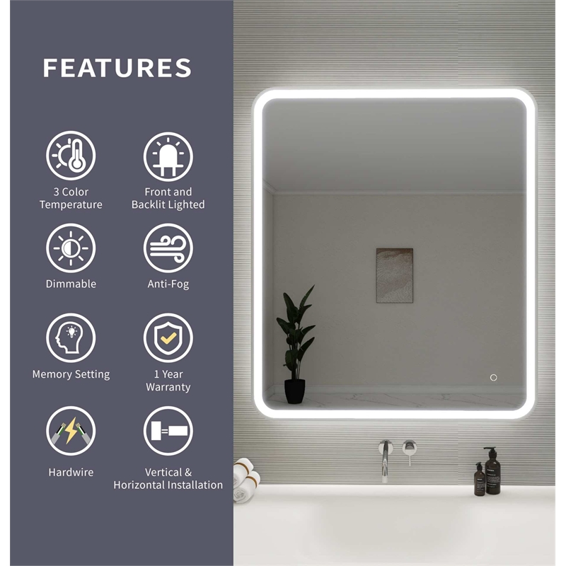 Elegant Kitchen and Bath 42 Round Led Front and Backlit Wall Mirror in Silver