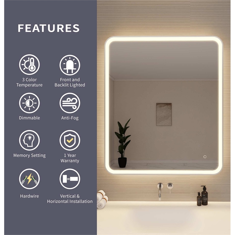 Elegant Kitchen and Bath 42 Round Led Front and Backlit Wall Mirror in Silver