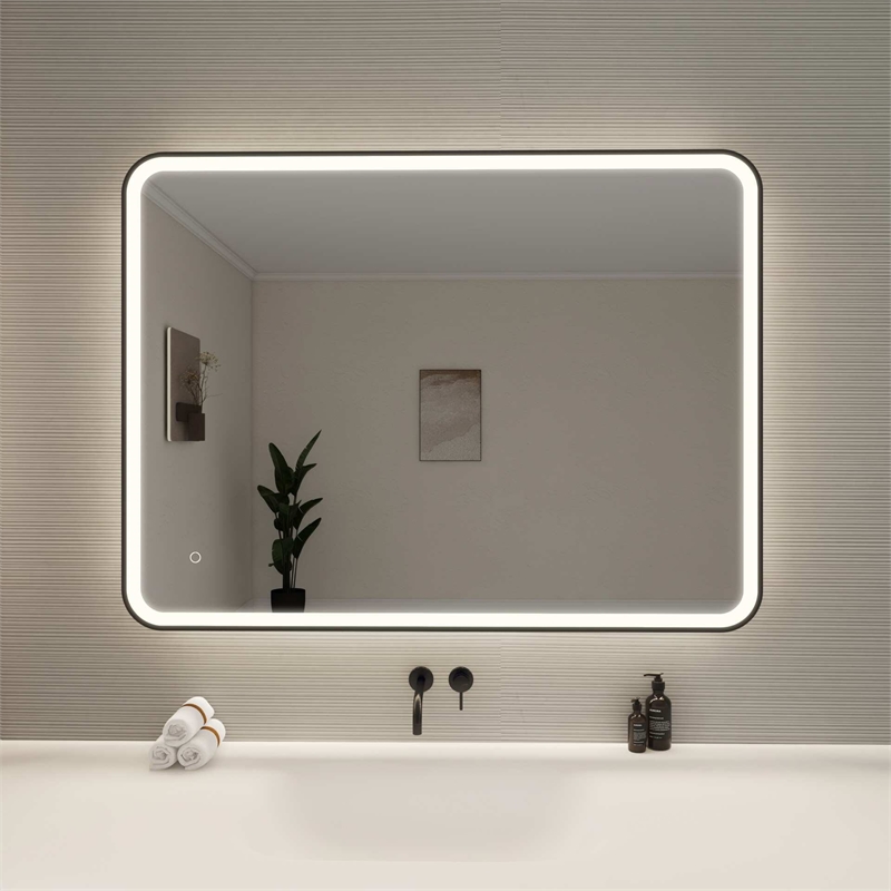 Elegant Kitchen and Bath 48 Round Led Front and Backlit Wall Mirror in Black
