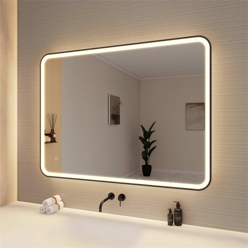 Elegant Kitchen and Bath 48 Round Led Front and Backlit Wall Mirror in Black