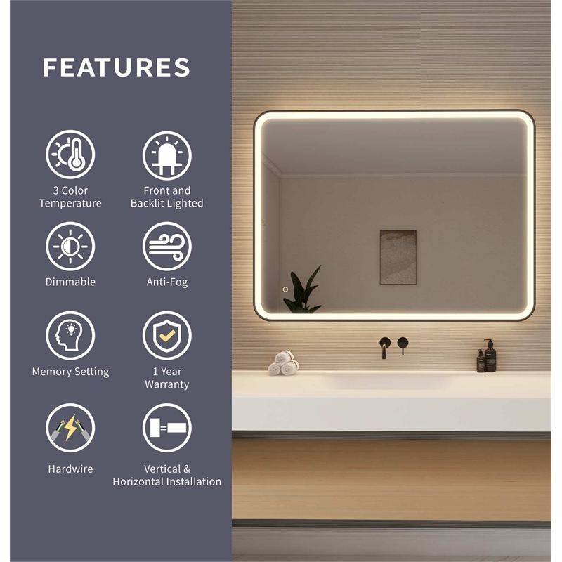 Elegant Kitchen and Bath 48 Round Led Front and Backlit Wall Mirror in Black