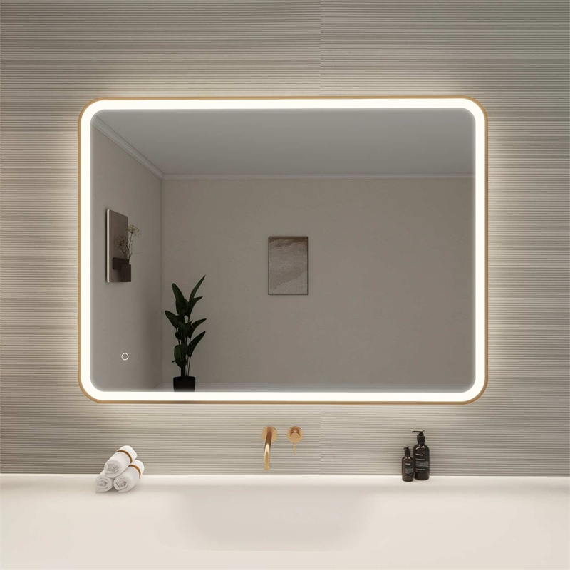 Elegant Kitchen and Bath 48 Round Led Front & Backlit Wall Mirror in Satin Gold