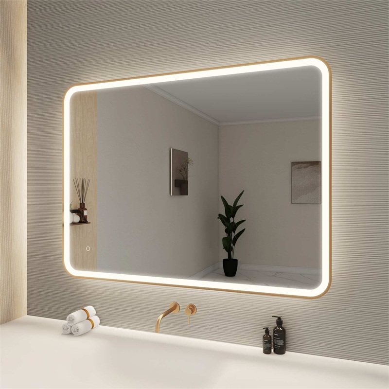 Elegant Kitchen and Bath 48 Round Led Front & Backlit Wall Mirror in Satin Gold