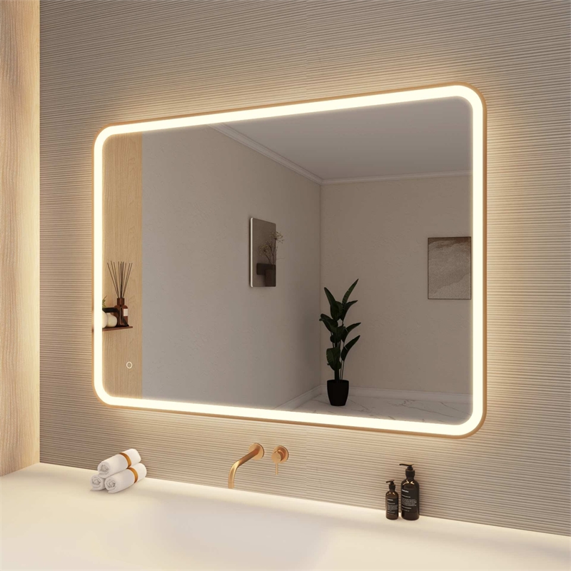 Elegant Kitchen and Bath 48 Round Led Front & Backlit Wall Mirror in Satin Gold