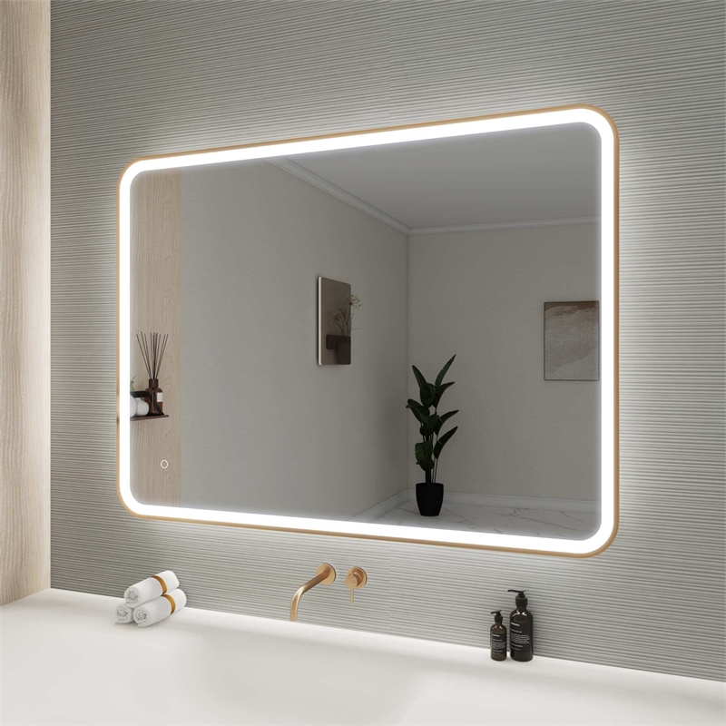 Elegant Kitchen and Bath 48 Round Led Front & Backlit Wall Mirror in Satin Gold