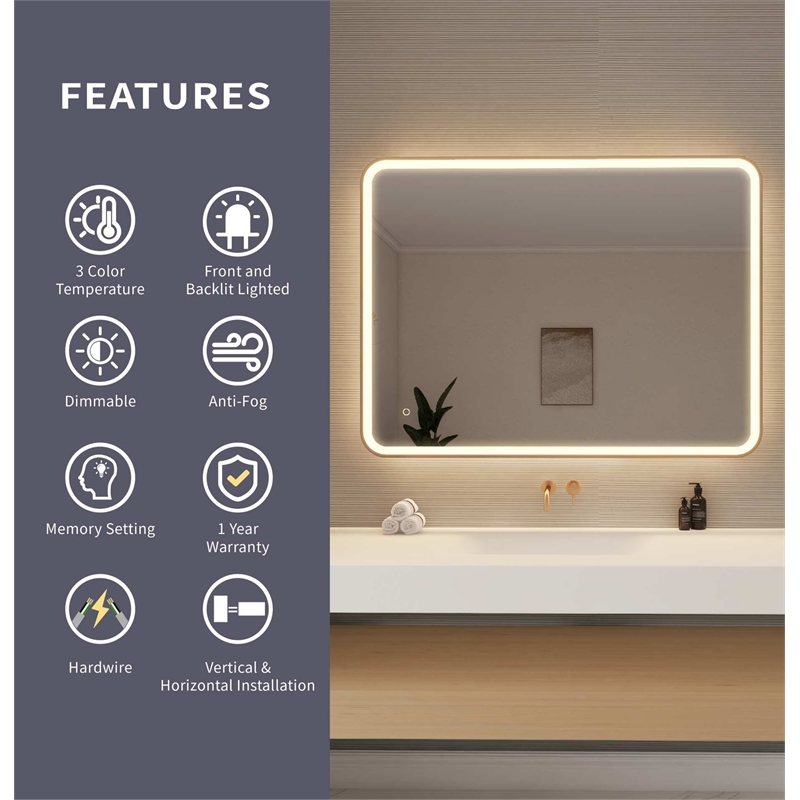Elegant Kitchen and Bath 48 Round Led Front & Backlit Wall Mirror in Satin Gold