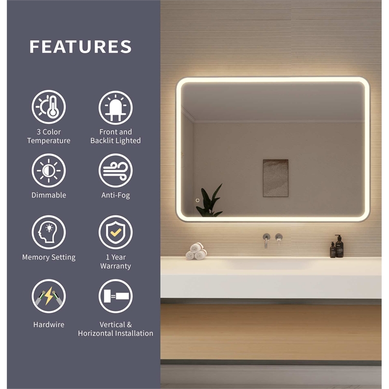 Elegant Kitchen and Bath 48 Round Led Front and Backlit Wall Mirror in Silver