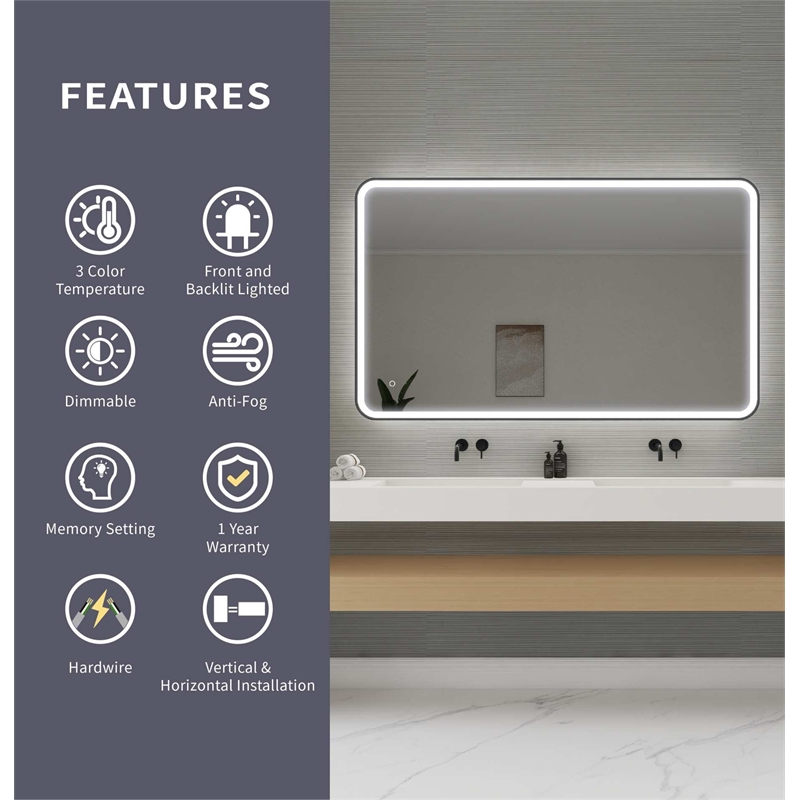 Elegant Kitchen and Bath 60 Round Led Front and Backlit Wall Mirror in Black
