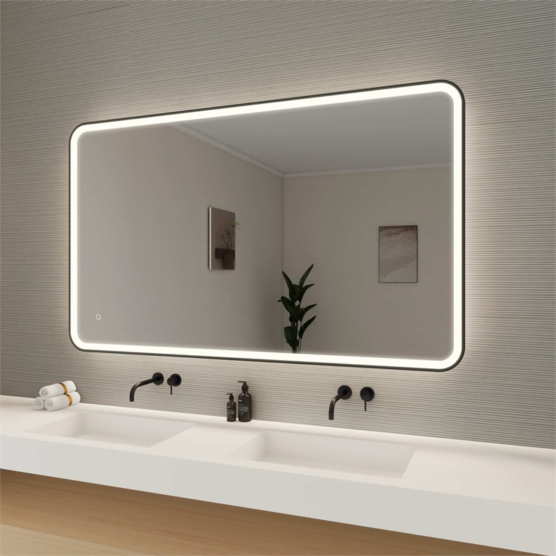 Elegant Kitchen and Bath 60 Round Led Front and Backlit Wall Mirror in Black