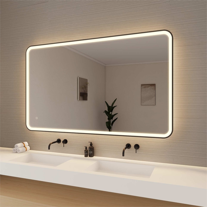 Elegant Kitchen and Bath 60 Round Led Front and Backlit Wall Mirror in Black