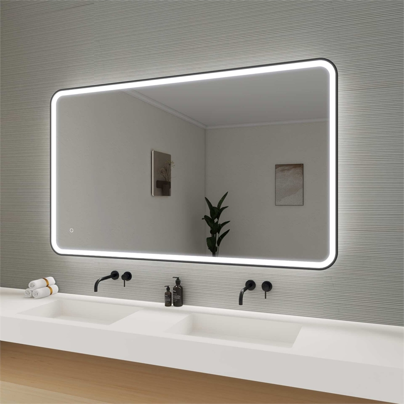 Elegant Kitchen and Bath 60 Round Led Front and Backlit Wall Mirror in Black