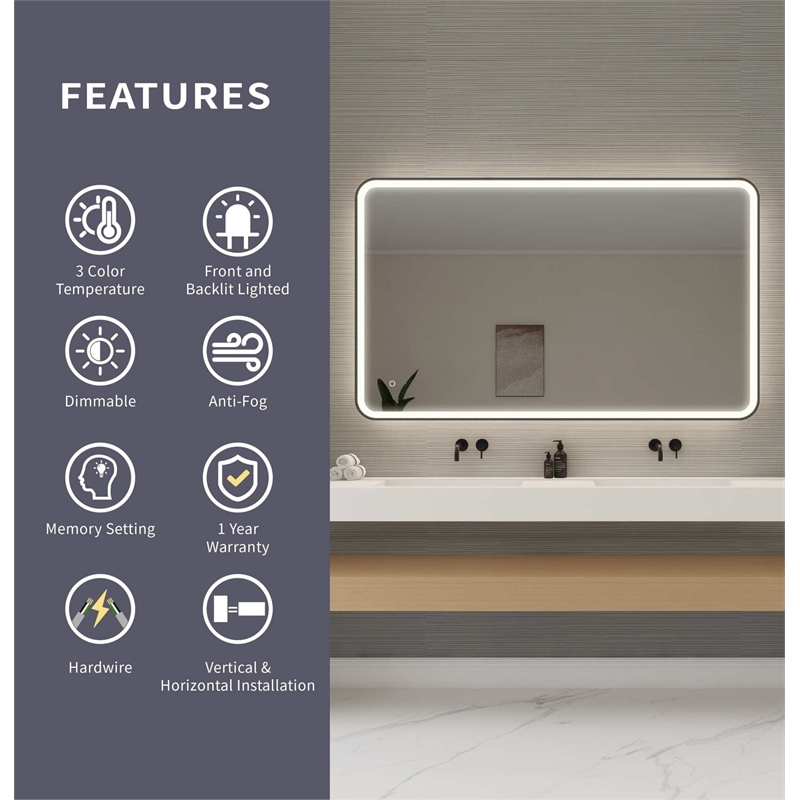 Elegant Kitchen and Bath 60 Round Led Front and Backlit Wall Mirror in Black