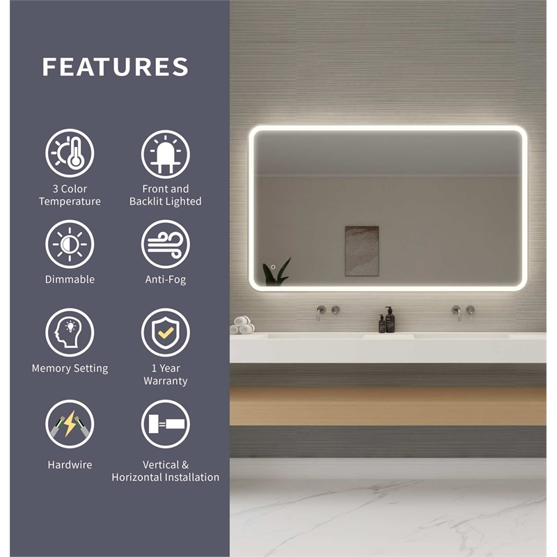 Elegant Kitchen and Bath 60 Round Led Front and Backlit Wall Mirror in Silver