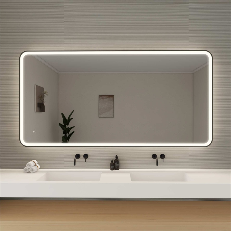Elegant Kitchen and Bath 72 Round Led Front and Backlit Wall Mirror in Black