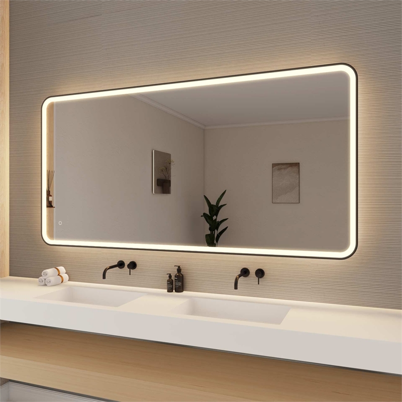 Elegant Kitchen and Bath 72 Round Led Front and Backlit Wall Mirror in Black