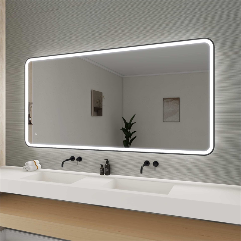 Elegant Kitchen and Bath 72 Round Led Front and Backlit Wall Mirror in Black