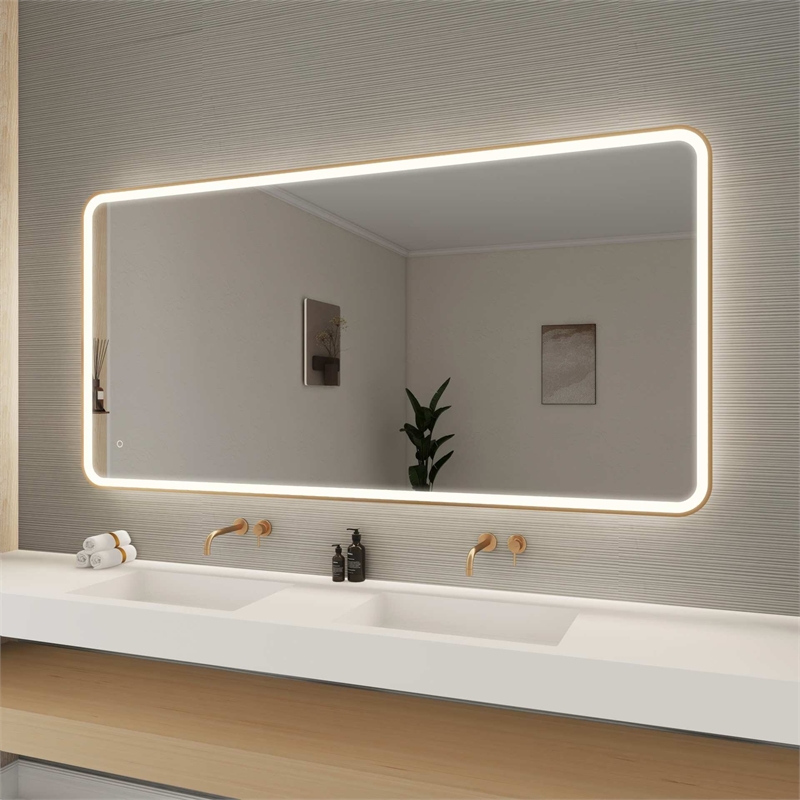Elegant Kitchen and Bath 72 Round Led Front & Backlit Wall Mirror in Satin Gold
