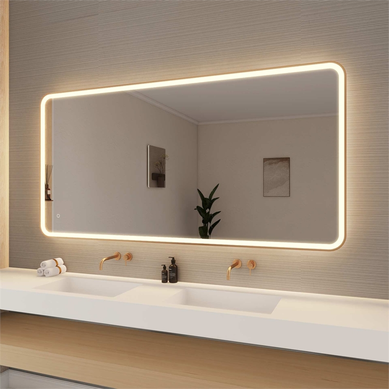 Elegant Kitchen and Bath 72 Round Led Front & Backlit Wall Mirror in Satin Gold