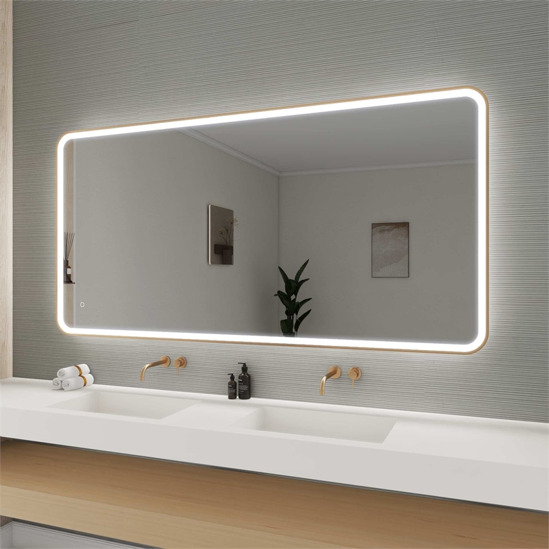 Elegant Kitchen and Bath 72 Round Led Front & Backlit Wall Mirror in Satin Gold