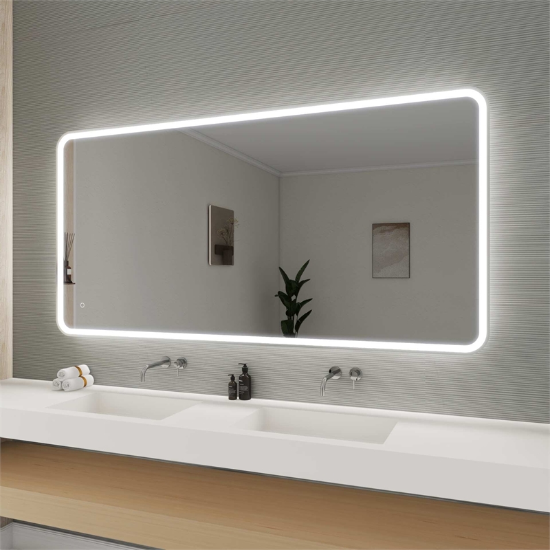 Elegant Kitchen and Bath 72 Round Led Front and Backlit Wall Mirror in Silver