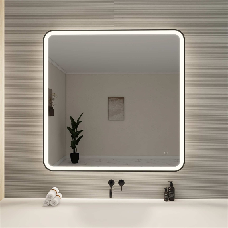 Elegant Kitchen and Bath 42 Round Led Front and Backlit Wall Mirror in Black