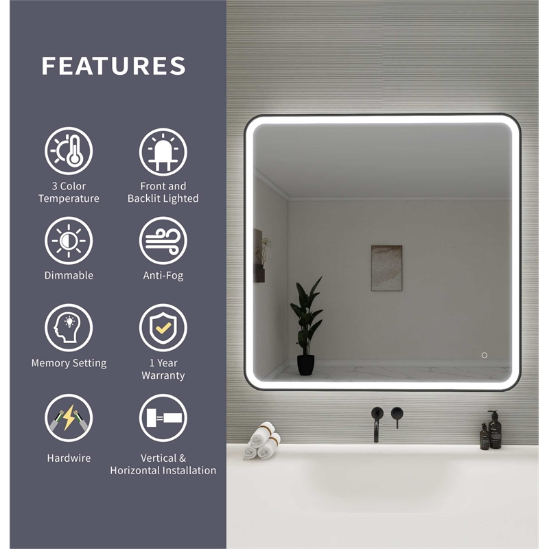 Elegant Kitchen and Bath 42 Round Led Front and Backlit Wall Mirror in Black