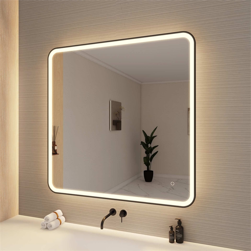 Elegant Kitchen and Bath 42 Round Led Front and Backlit Wall Mirror in Black