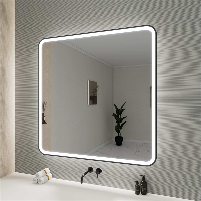 Elegant Kitchen and Bath 42 Round Led Front and Backlit Wall Mirror in Black