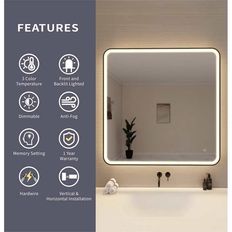 Elegant Kitchen and Bath 42 Round Led Front and Backlit Wall Mirror in Black
