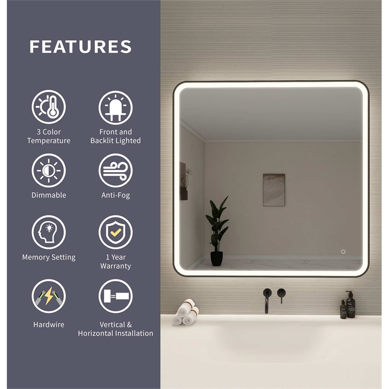 Elegant Kitchen and Bath 42 Round Led Front and Backlit Wall Mirror in Black