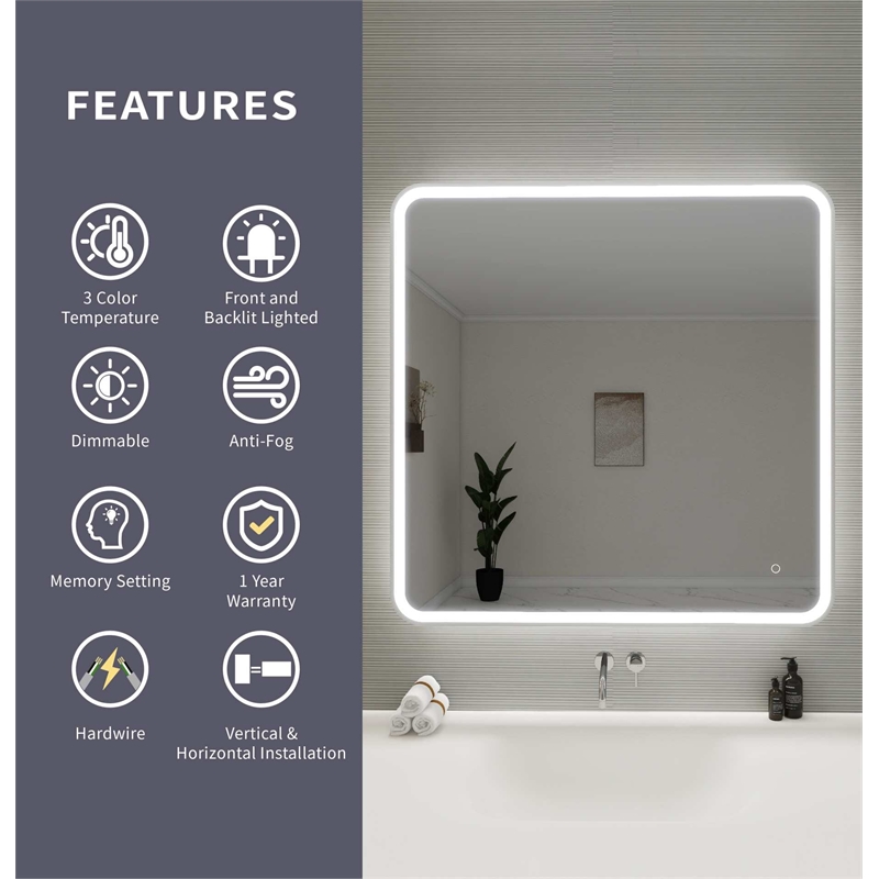Elegant Kitchen and Bath 42 Round Led Front and Backlit Wall Mirror in Silver